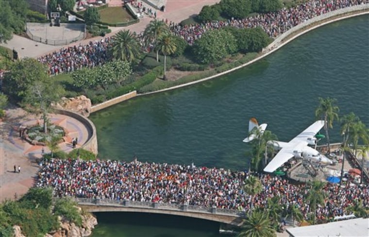 Aerial view of the thousands lined up for the grand opening of the Wizarding World of Harry Potter at Universal’s Islands of Adventure. 